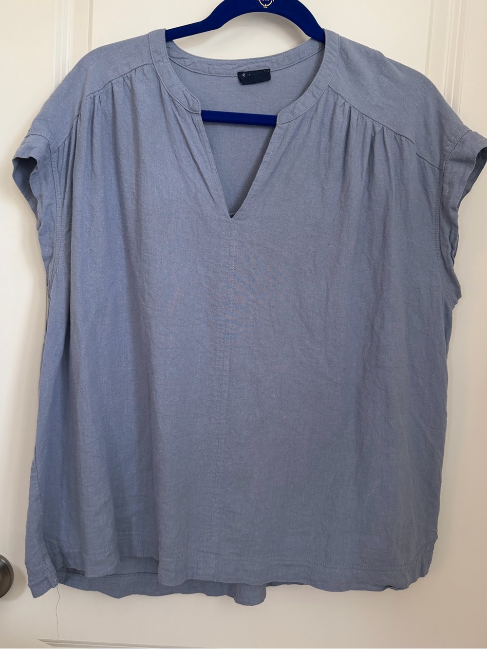 Splendid Relaxed Slate Blue Split-Neck Short Sleeve Top